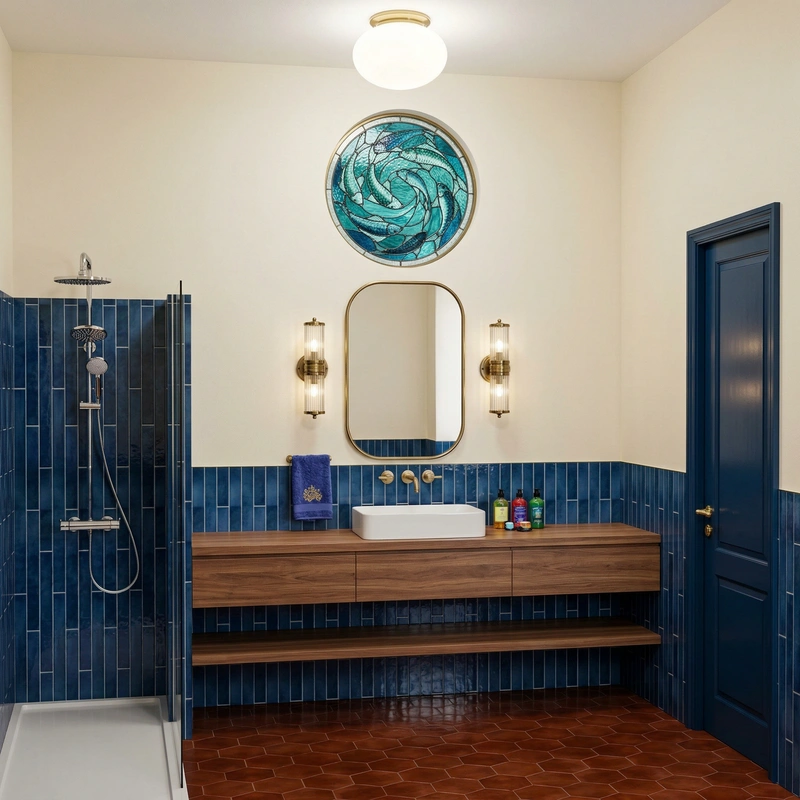 Дизайн ванной в стиле Британский — фото интерьера от нейросети RoomGPT