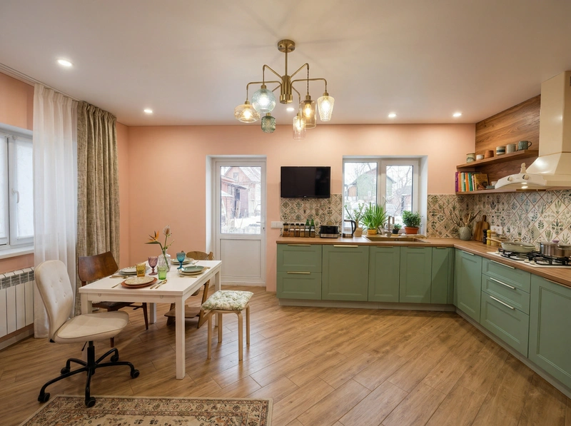 Дизайн кухни в стиле Эклектика — фото интерьера от нейросети RoomGPT