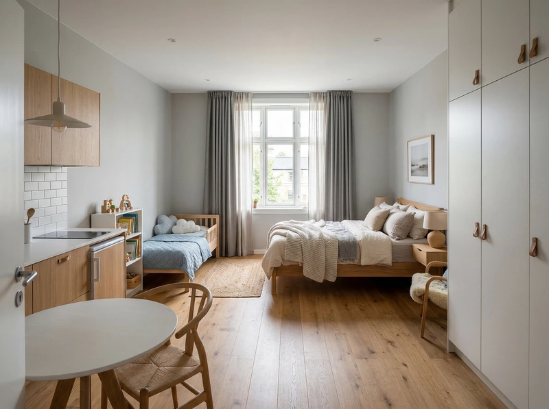 Дизайн спальни в стиле Хюгге — фото интерьера от нейросети RoomGPT