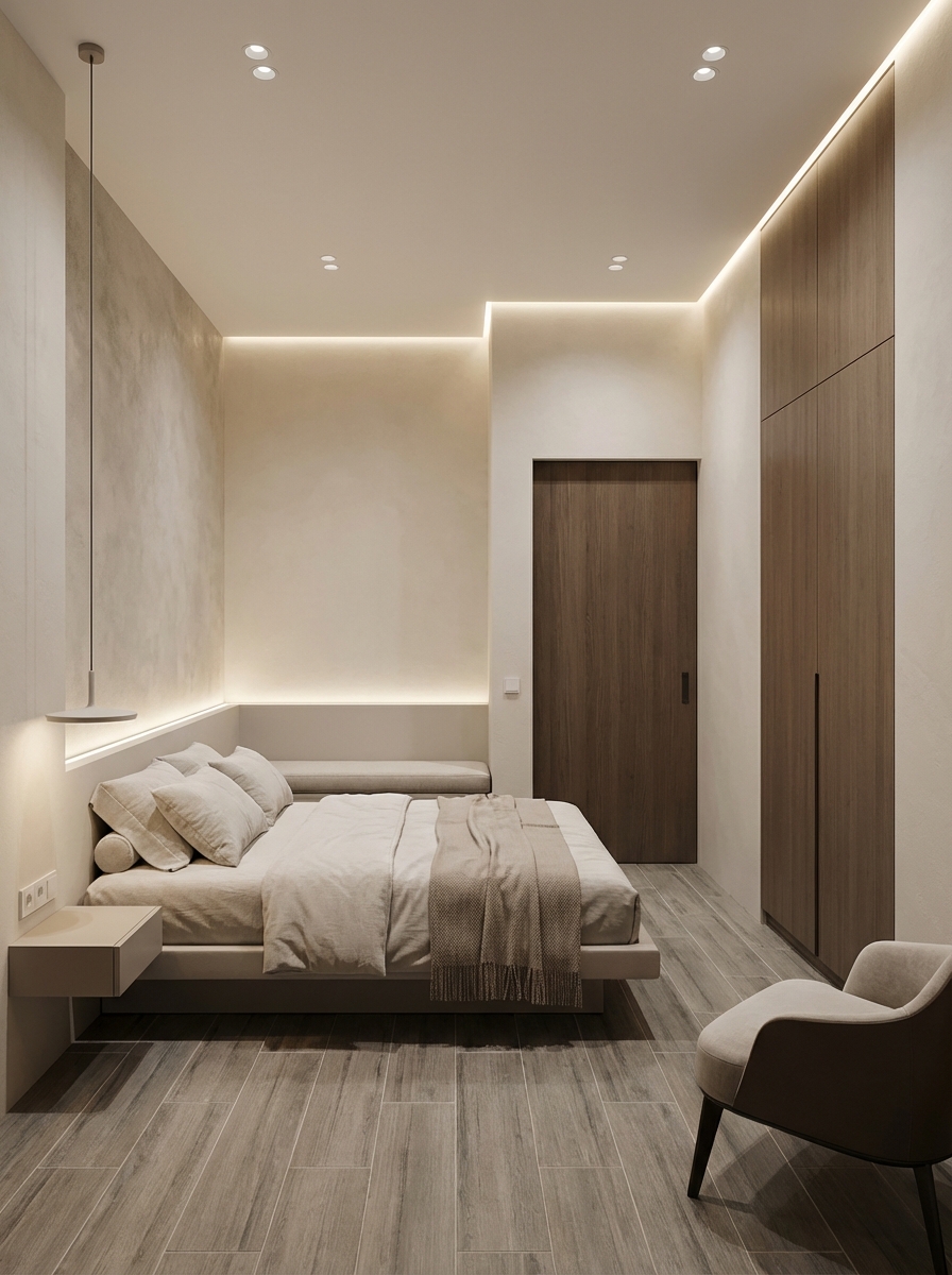 Дизайн спальни в стиле Минимализм — фото интерьера от нейросети RoomGPT