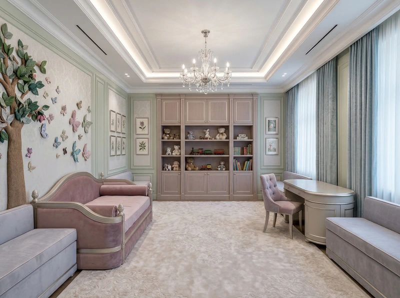 Дизайн детской в стиле Неоклассика — фото интерьера от нейросети RoomGPT