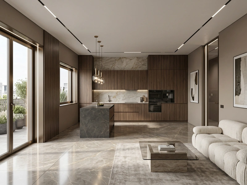 Дизайн интерьера в стиле Контемпорари — Кухня от нейросети RoomGPT