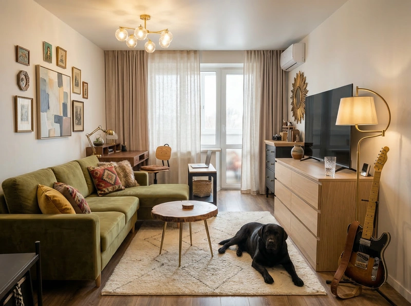 Дизайн гостиной в стиле Эклектика — фото интерьера от нейросети RoomGPT