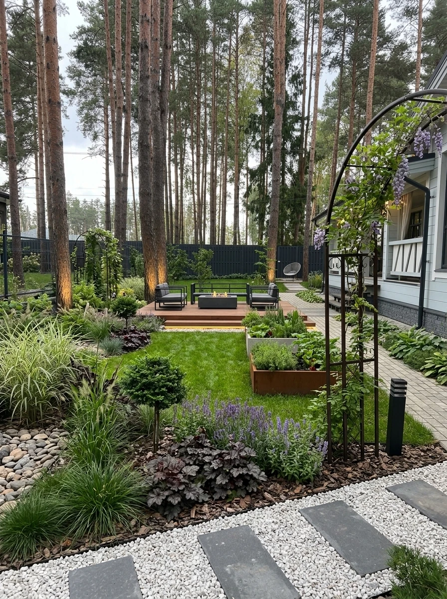 Ландшафтный дизайн в стиле Контемпорари — Участок от нейросети RoomGPT