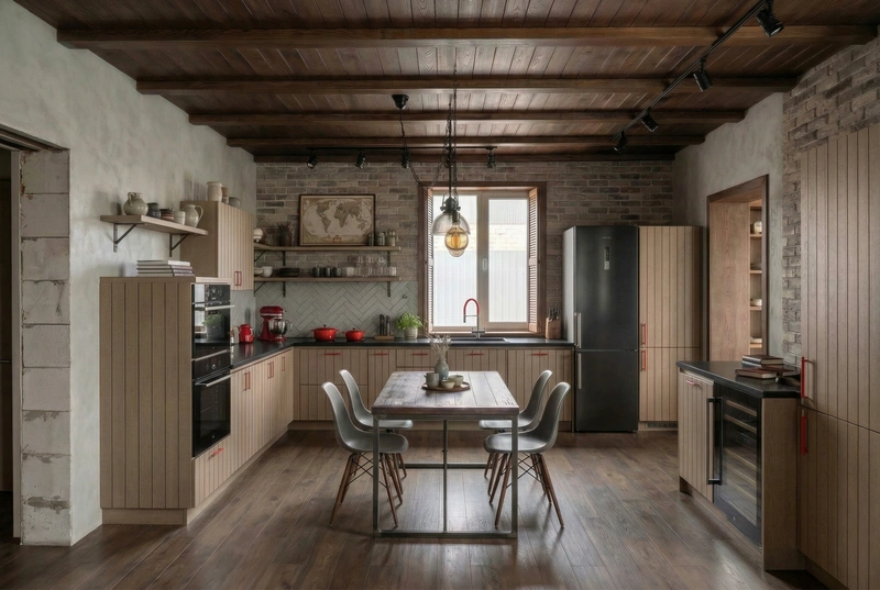 Дизайн кухни в стиле Лофт — фото интерьера от нейросети RoomGPT