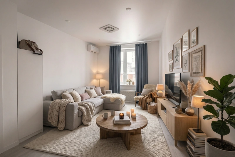 Дизайн интерьера в стиле Хюгге — Гостиная от нейросети RoomGPT