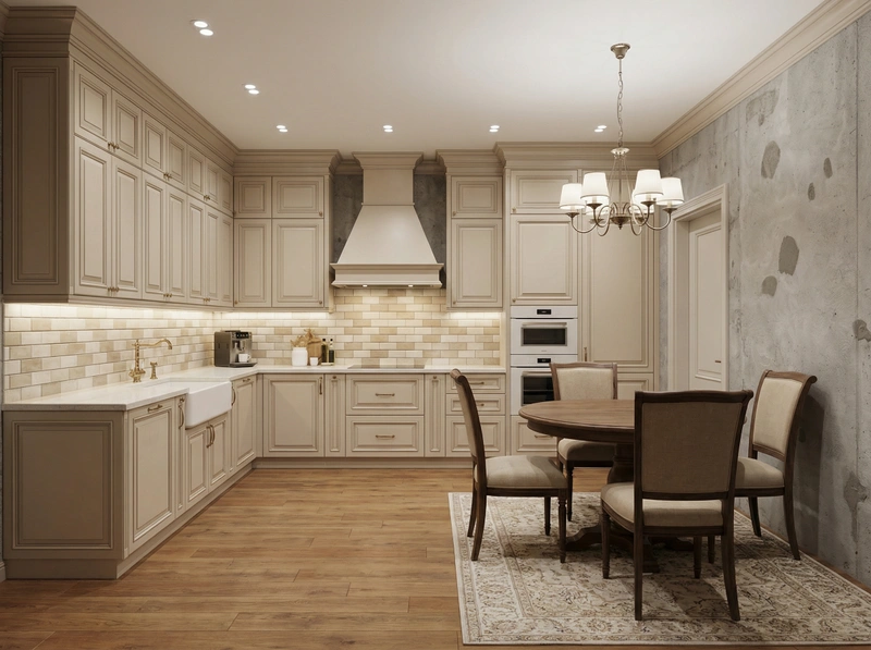 Дизайн кухни в стиле Классика — фото интерьера от нейросети RoomGPT
