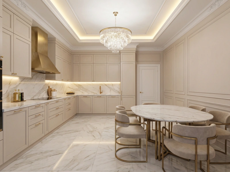 Дизайн кухни в стиле Неоклассика — фото интерьера от нейросети RoomGPT