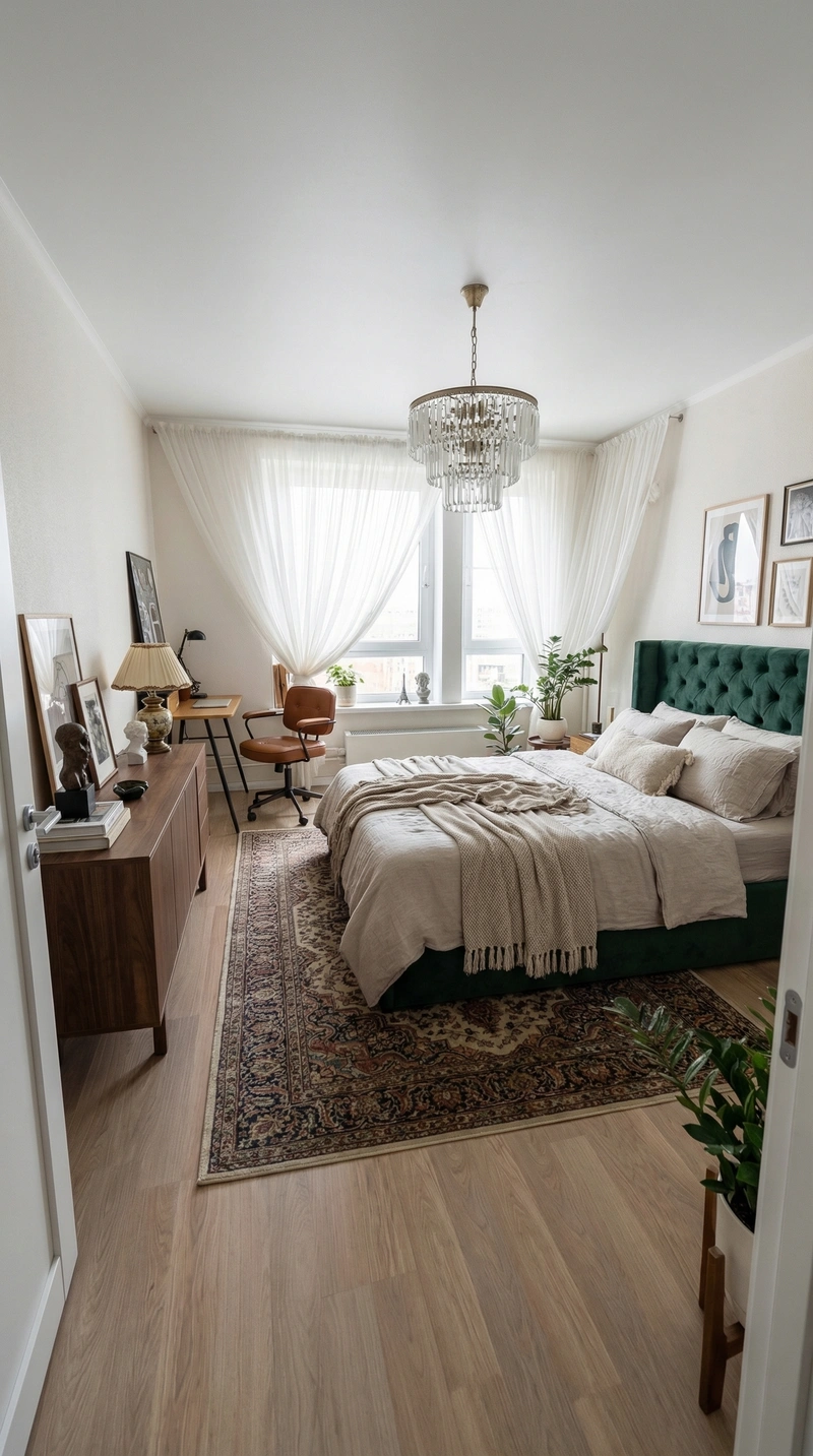 Дизайн спальни в стиле Эклектика — фото интерьера от нейросети RoomGPT