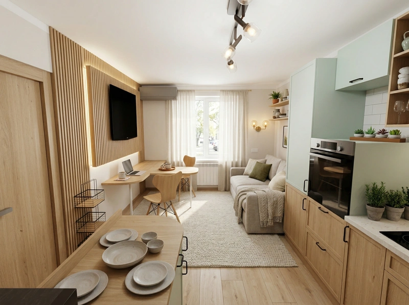 Дизайн кухни в стиле Хюгге — фото интерьера от нейросети RoomGPT