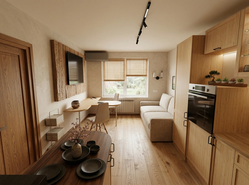 Дизайн кухни в стиле Japandi — фото интерьера от нейросети RoomGPT