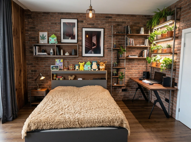 Дизайн спальни в стиле Лофт — фото интерьера от нейросети RoomGPT