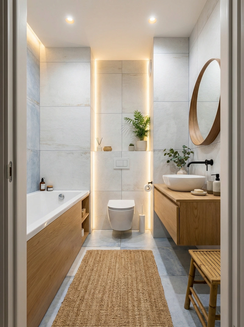 Дизайн ванной в стиле Japandi — фото интерьера от нейросети RoomGPT