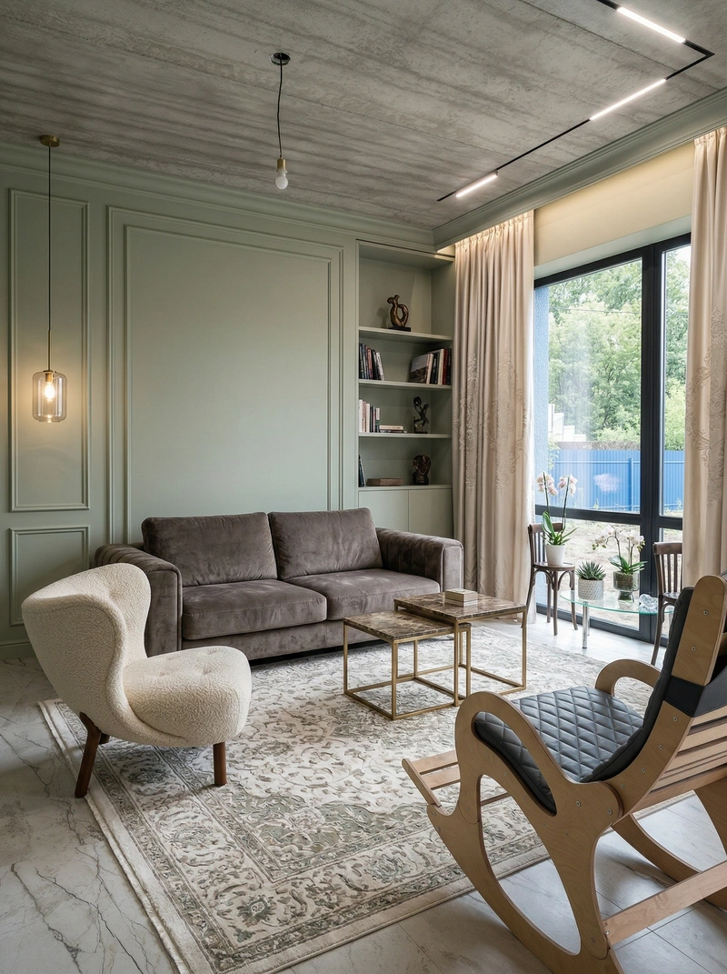 Дизайн гостиной в стиле Контемпорари — фото интерьера от нейросети RoomGPT