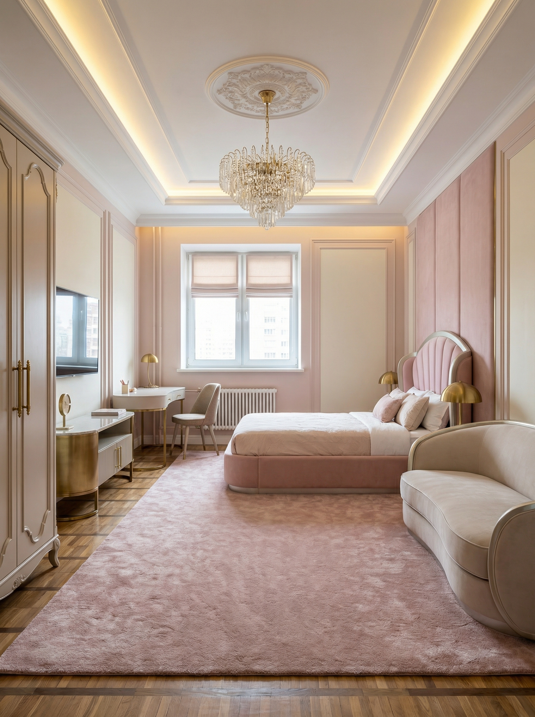 Дизайн спальни в стиле Неоклассика — фото интерьера от нейросети RoomGPT