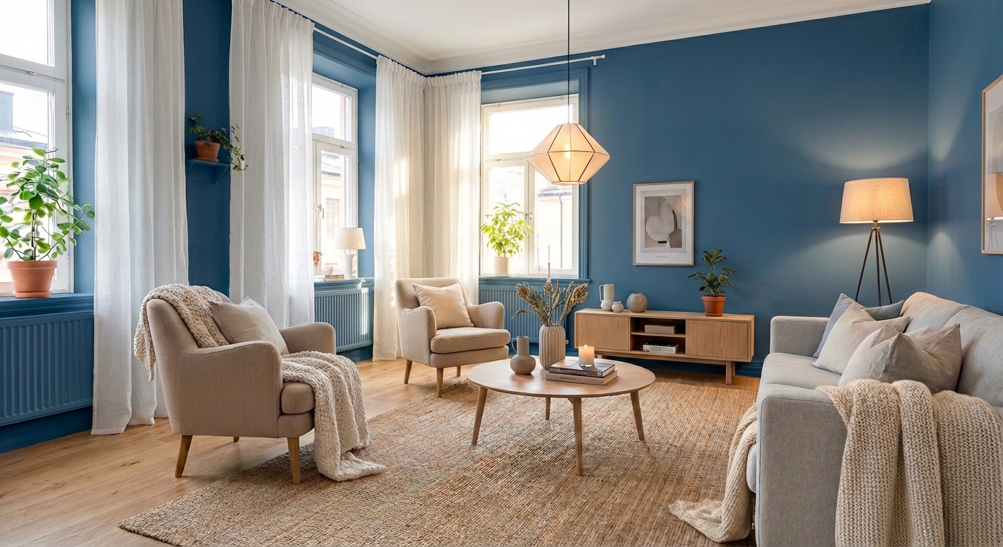 Дизайн гостиной в стиле Хюгге — фото интерьера от нейросети RoomGPT