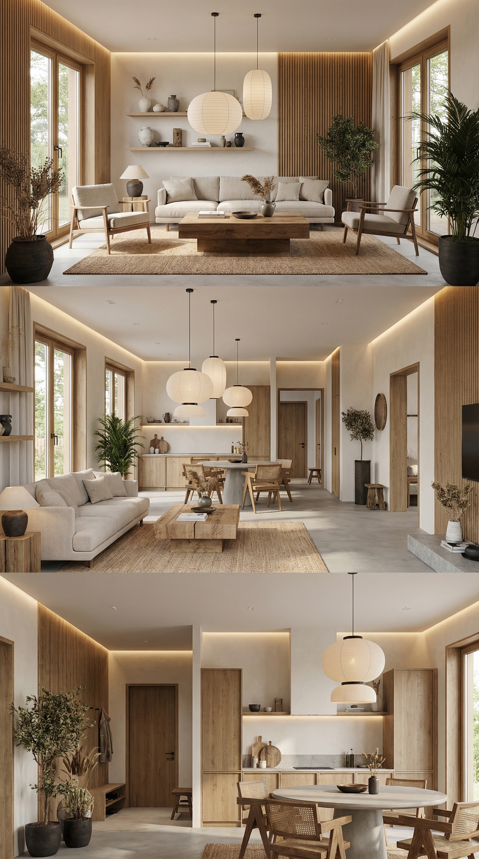 Дизайн гостиной в стиле Japandi — фото интерьера от нейросети RoomGPT