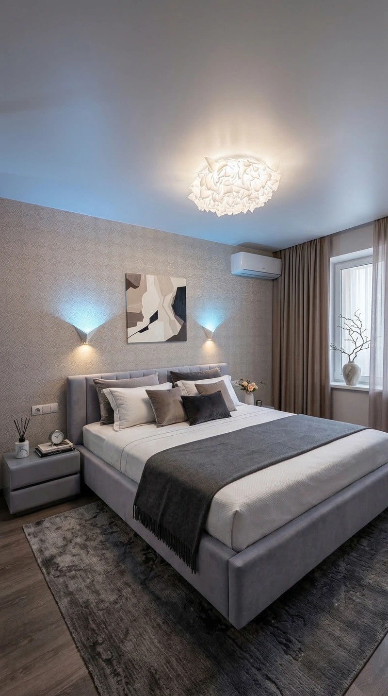 Дизайн спальни в стиле Контемпорари — фото интерьера от нейросети RoomGPT