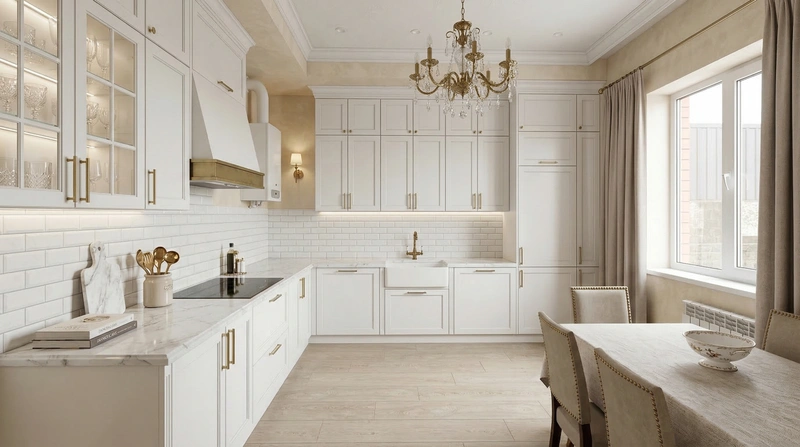 Дизайн кухни в стиле Классика — фото интерьера от нейросети RoomGPT
