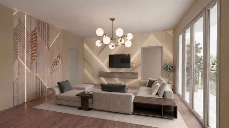 Дизайн интерьера в стиле Контемпорари — Гостиная от нейросети RoomGPT