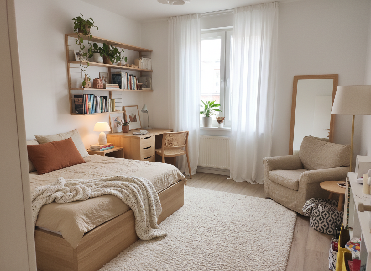 Дизайн спальни в стиле Хюгге — фото интерьера от нейросети RoomGPT