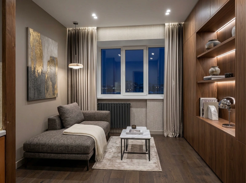 Дизайн интерьера в стиле Контемпорари — Гостиная от нейросети RoomGPT