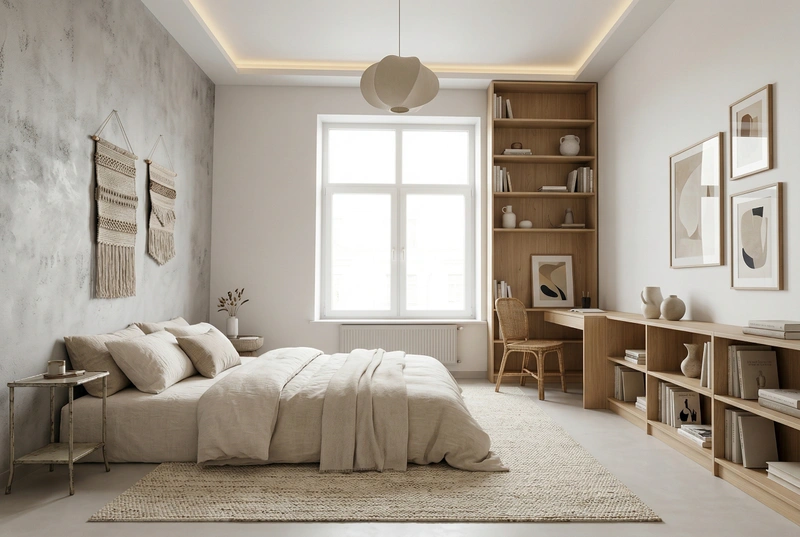 Дизайн спальни в стиле Эклектика — фото интерьера от нейросети RoomGPT