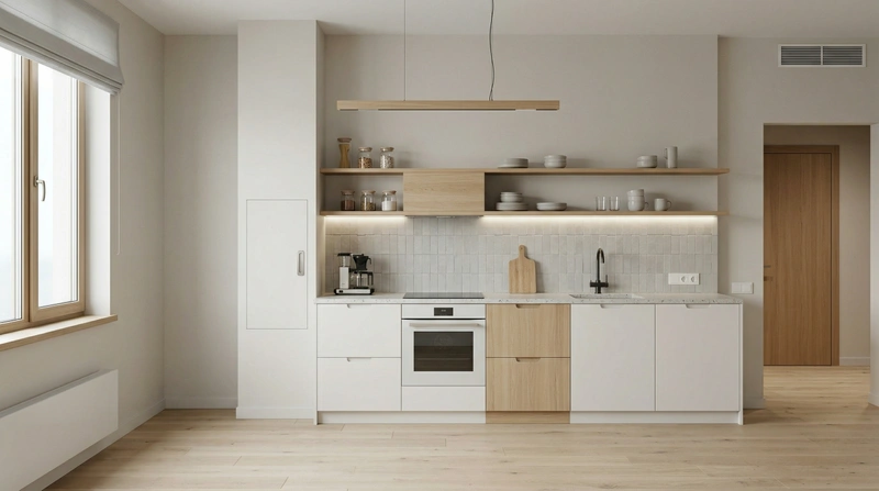 Дизайн кухни в стиле Сканди — фото интерьера от нейросети RoomGPT