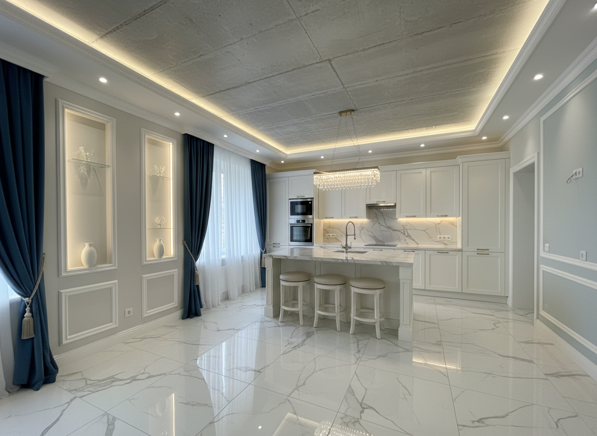 Дизайн кухни в стиле Классика — фото интерьера от нейросети RoomGPT