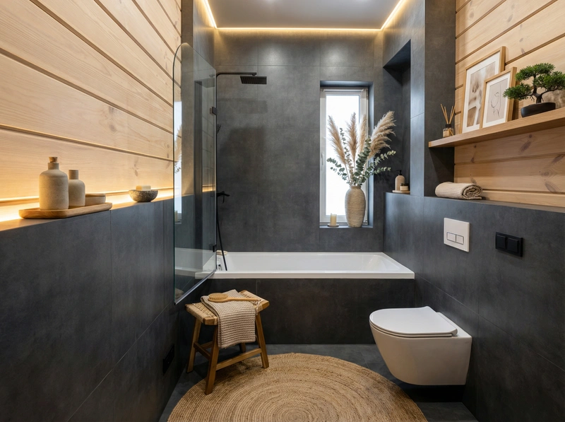 Дизайн ванной в стиле Japandi — фото интерьера от нейросети RoomGPT