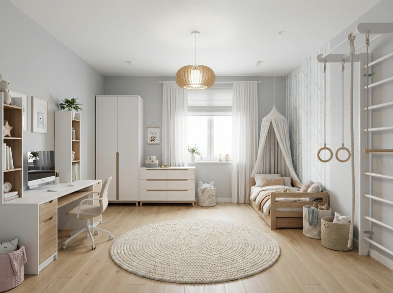 Дизайн детской в стиле Сканди — фото интерьера от нейросети RoomGPT