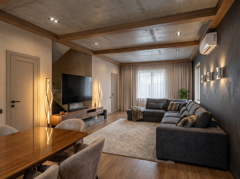 Дизайн интерьера в стиле Контемпорари — Гостиная от нейросети RoomGPT