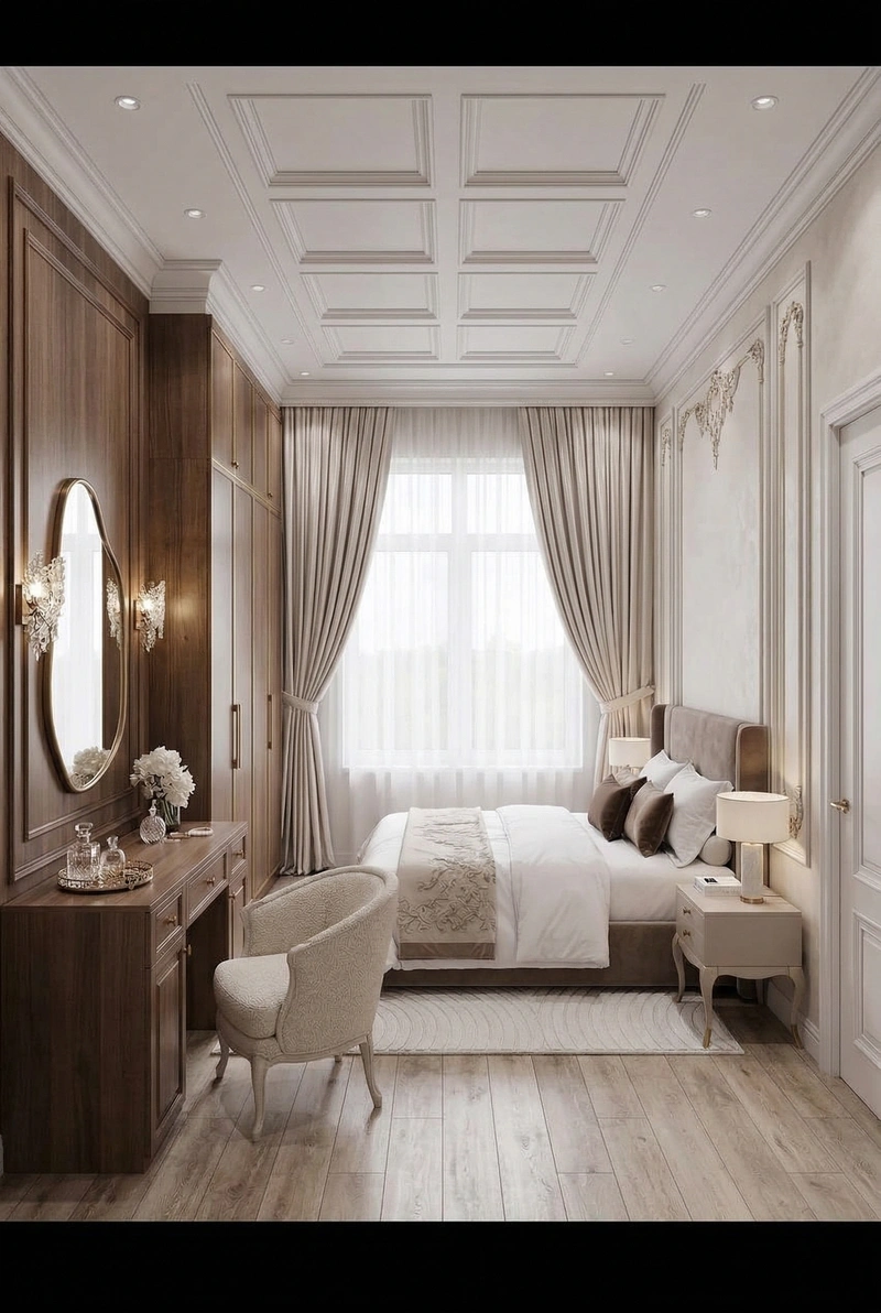 Дизайн спальни в стиле Классика — фото интерьера от нейросети RoomGPT
