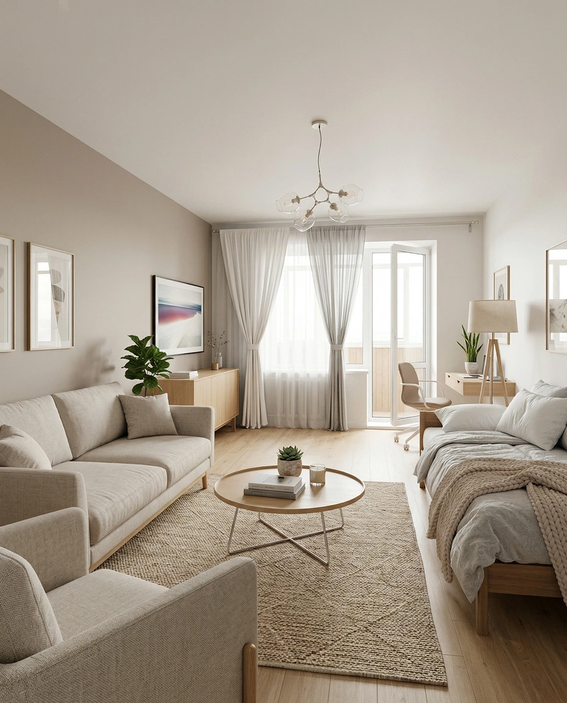 Дизайн гостиной в стиле Сканди — фото интерьера от нейросети RoomGPT
