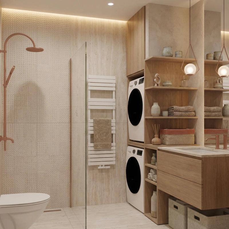 Дизайн ванной в стиле Japandi — фото интерьера от нейросети RoomGPT