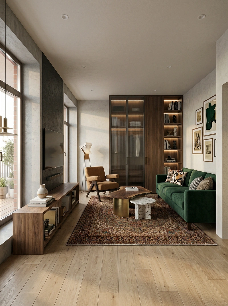 Дизайн гостиной в стиле Эклектика — фото интерьера от нейросети RoomGPT