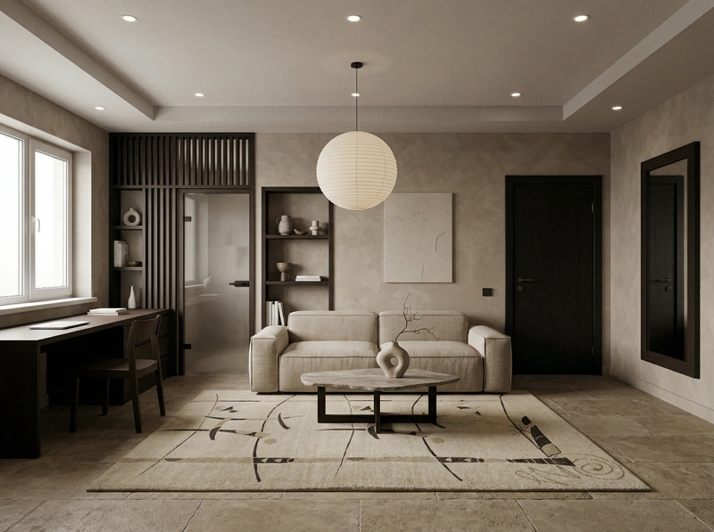 Дизайн гостиной в стиле Japandi — фото интерьера от нейросети RoomGPT