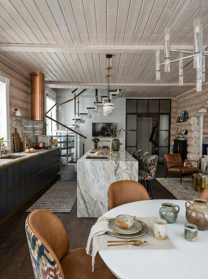 Дизайн интерьера в стиле Эклектика — Кухня от нейросети RoomGPT