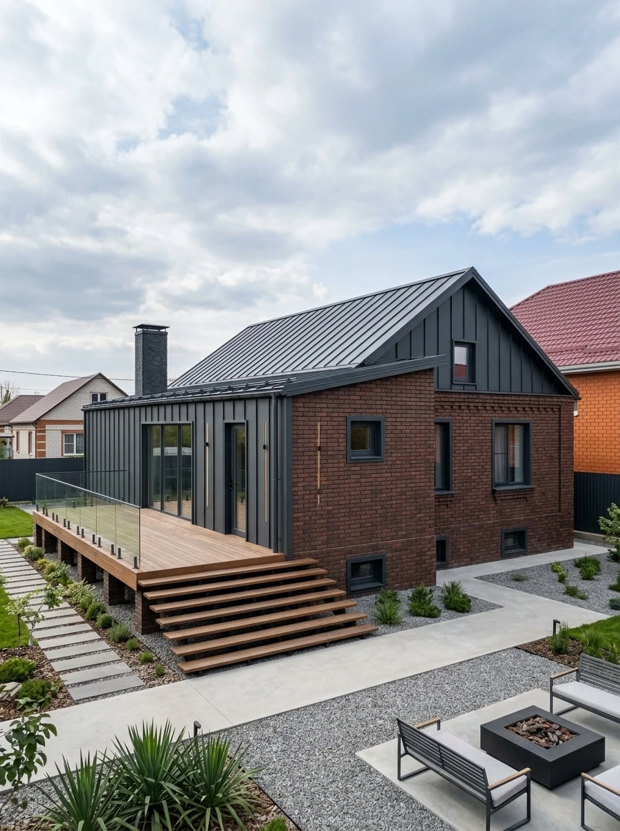 Дизайн фасада в стиле Барнхаус — фото фасада от нейросети RoomGPT
