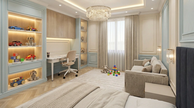 Дизайн детской в стиле Классика — фото интерьера от нейросети RoomGPT