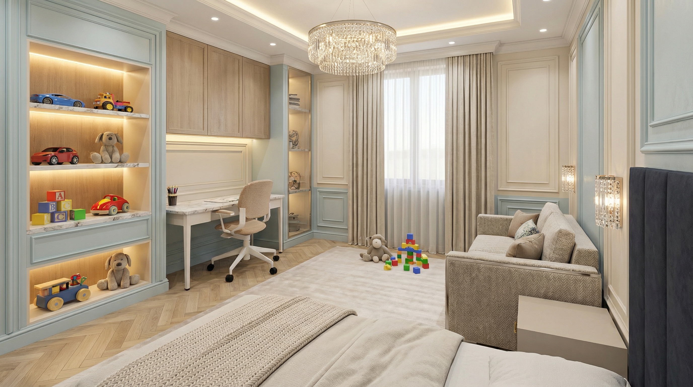 Дизайн детской в стиле Классика — фото интерьера от нейросети RoomGPT