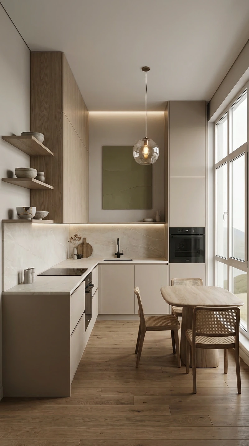 Дизайн кухни в стиле Japandi — фото интерьера от нейросети RoomGPT