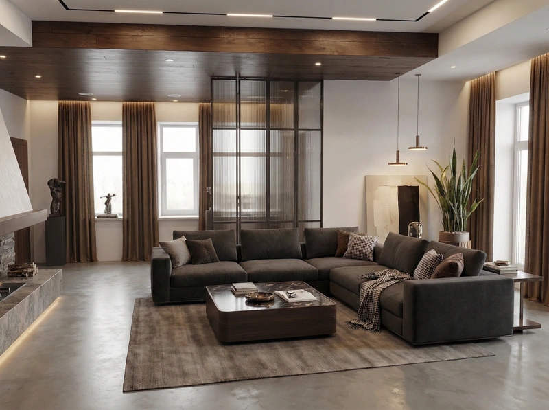 Дизайн интерьера в стиле Контемпорари — Гостиная от нейросети RoomGPT