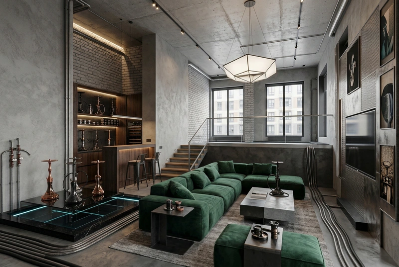 Дизайн гостиной в стиле Лофт — фото интерьера от нейросети RoomGPT