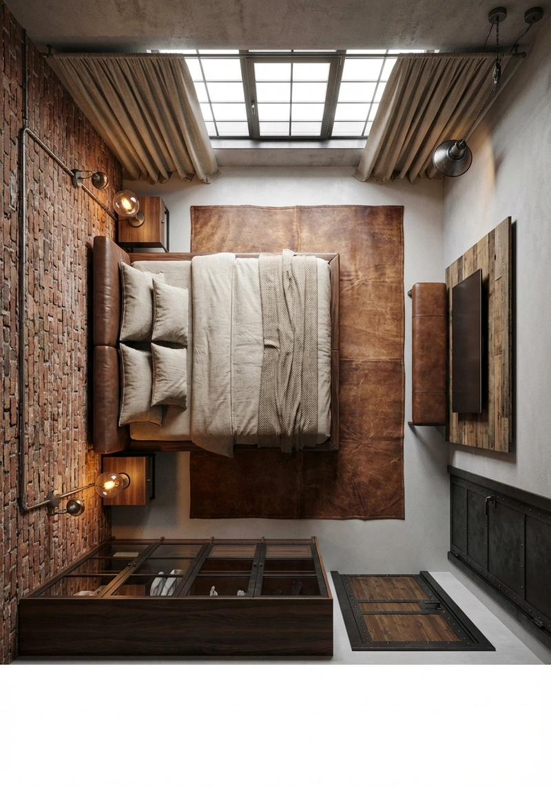 Дизайн интерьера в стиле Лофт — Спальня от нейросети RoomGPT