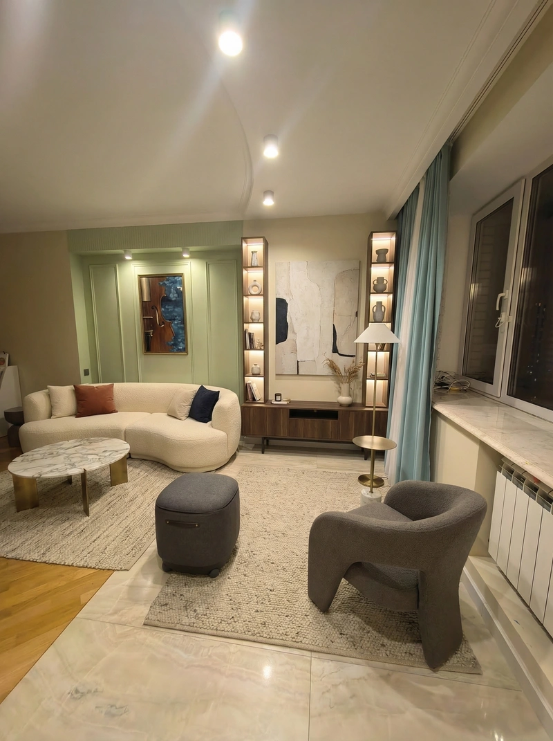 Дизайн интерьера в стиле Контемпорари — Гостиная от нейросети RoomGPT