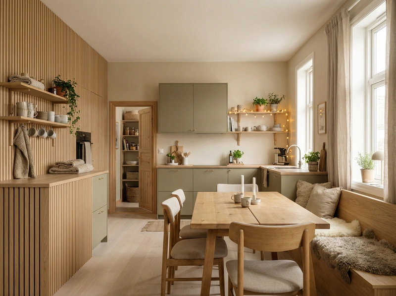 Дизайн интерьера в стиле Хюгге — Кухня от нейросети RoomGPT