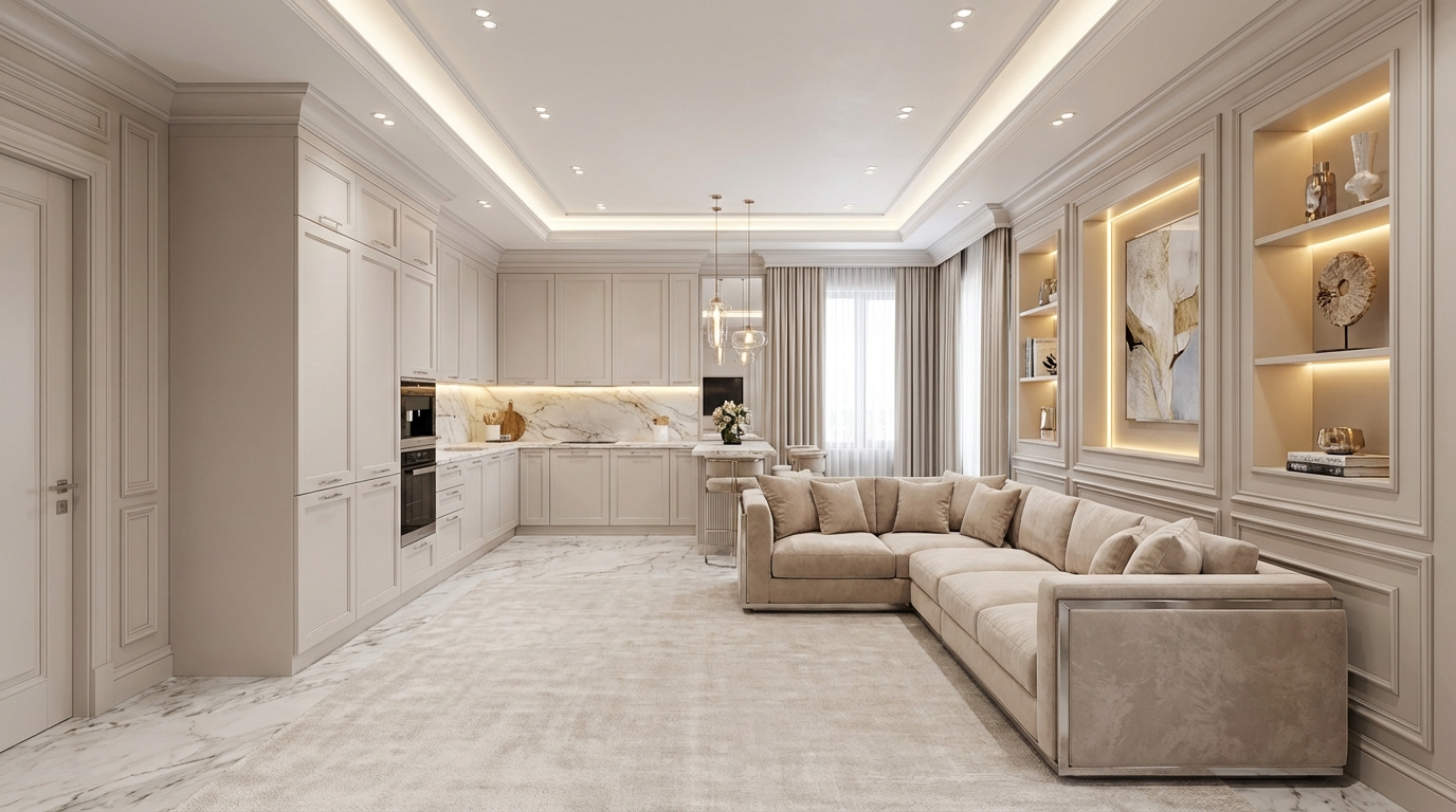 Дизайн гостиной в стиле Классика — фото интерьера от нейросети RoomGPT