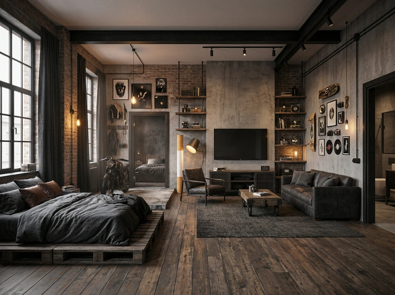 Дизайн гостиной в стиле Лофт — фото интерьера от нейросети RoomGPT