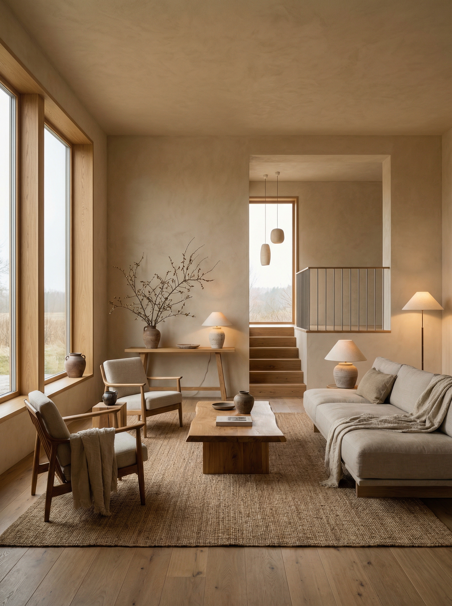 Дизайн гостиной в стиле Japandi — фото интерьера от нейросети RoomGPT